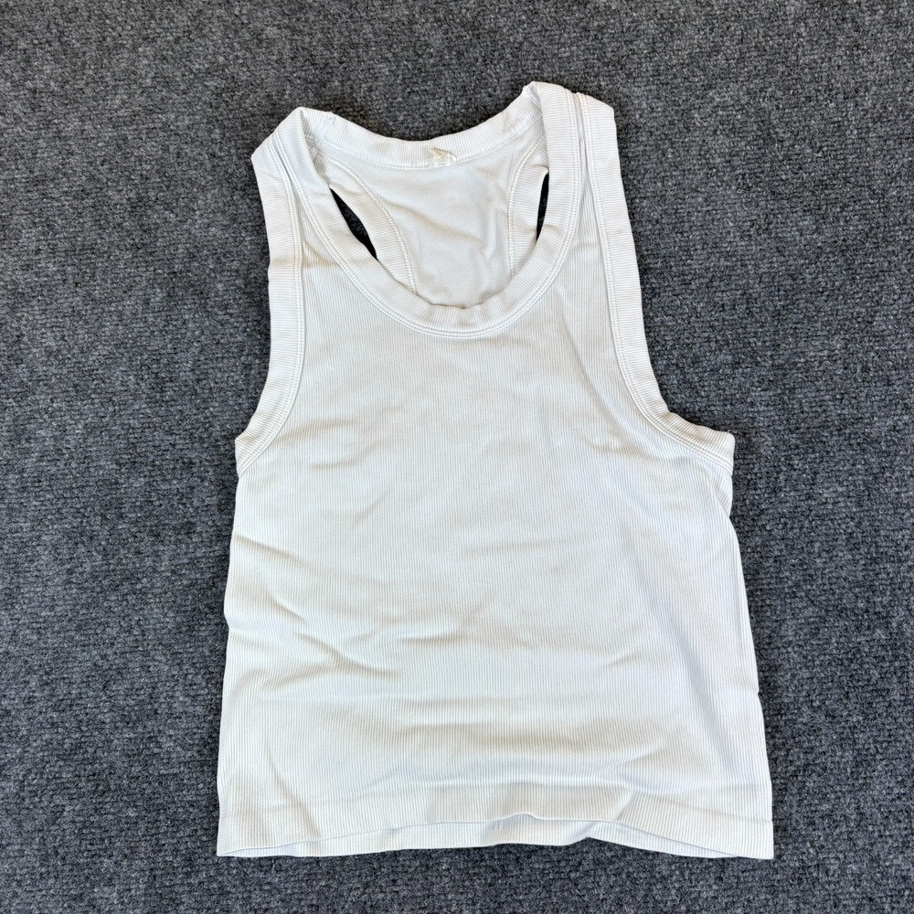 90 Degree By Reflex Cropped Tank Top Womens S White Ribbed Seamless‎ Racerback